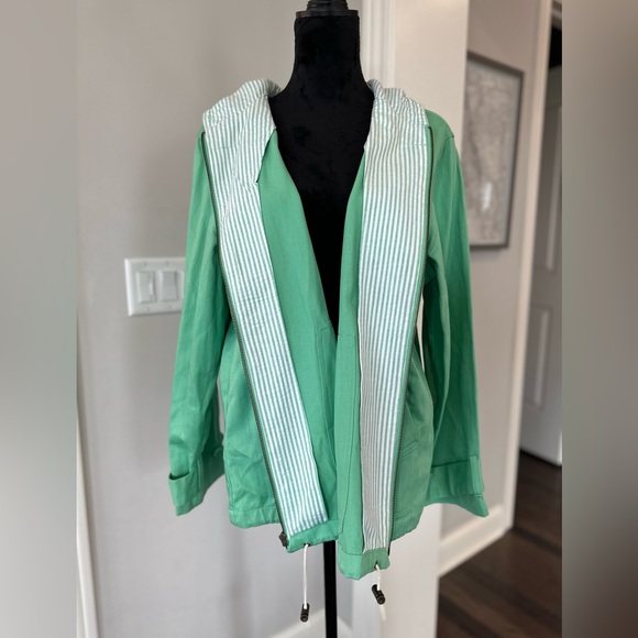 ✨NWT✨Denim & Co QVC Green Canvas Seersucker Zip Hooded Jacket Women’s XL - Picture 7 of 15